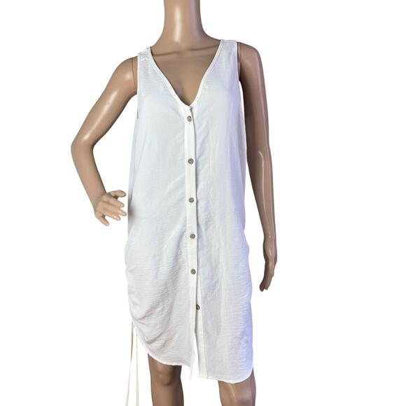 BSUBeach White Sleeveless Button Front Ruched Hem Sides Swim Cover Up M - Picture 1 of 6